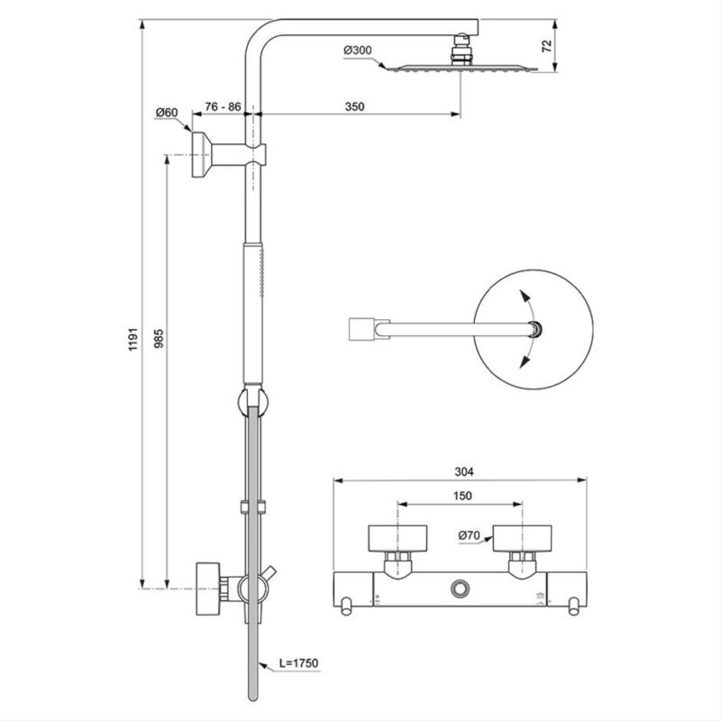 Ideal Standard T125 Exposed Thermostatic Shower System