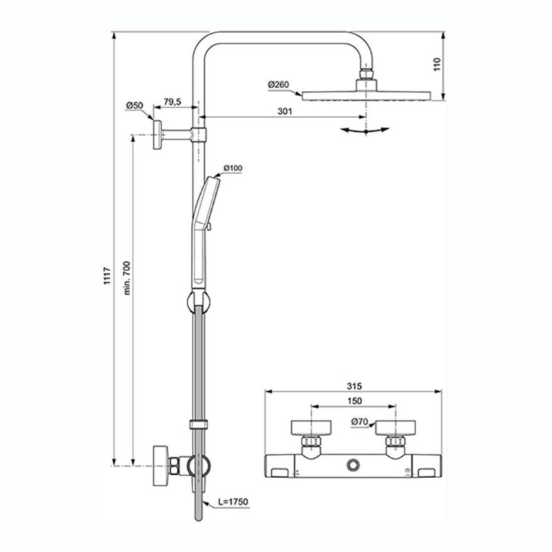 Ideal Standard Ceratherm T25N Exposed Thermostatic Shower System A8522