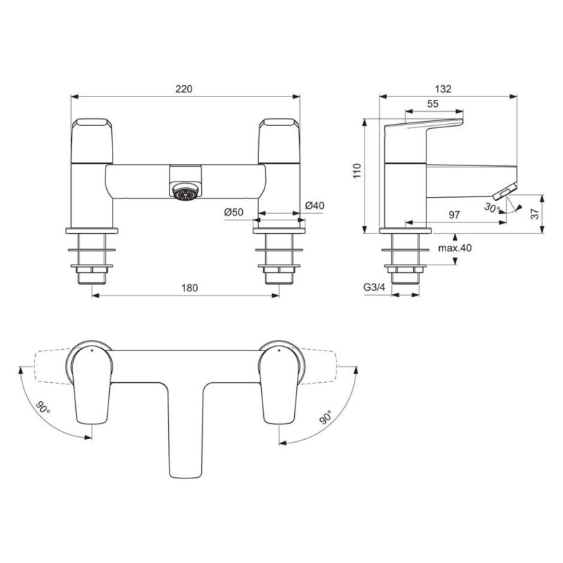 Ideal Standard Cerafine D Dual Control Bath Filler Tap