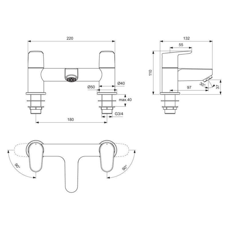 Ideal Standard Cerafine O Dual Control Bath Filler Tap