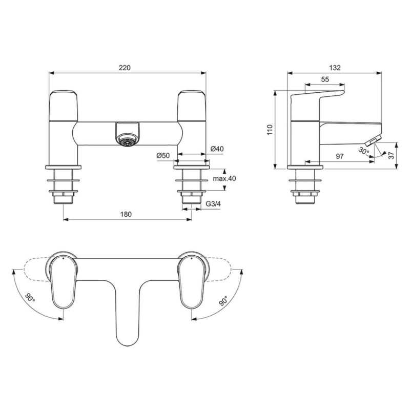 Ideal Standard Cerafine O Bath Filler Tap Silk Black
