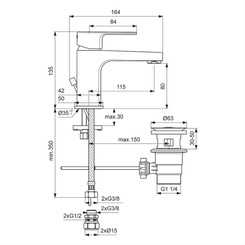 Ideal Standard Cerafine D Single Lever Mini Basin Mixer Tap with Pop Up Waste