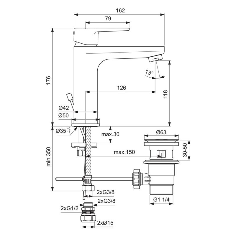 Ideal Standard Cerafine O Single Lever Basin Mixer Tap with Pop Up Waste
