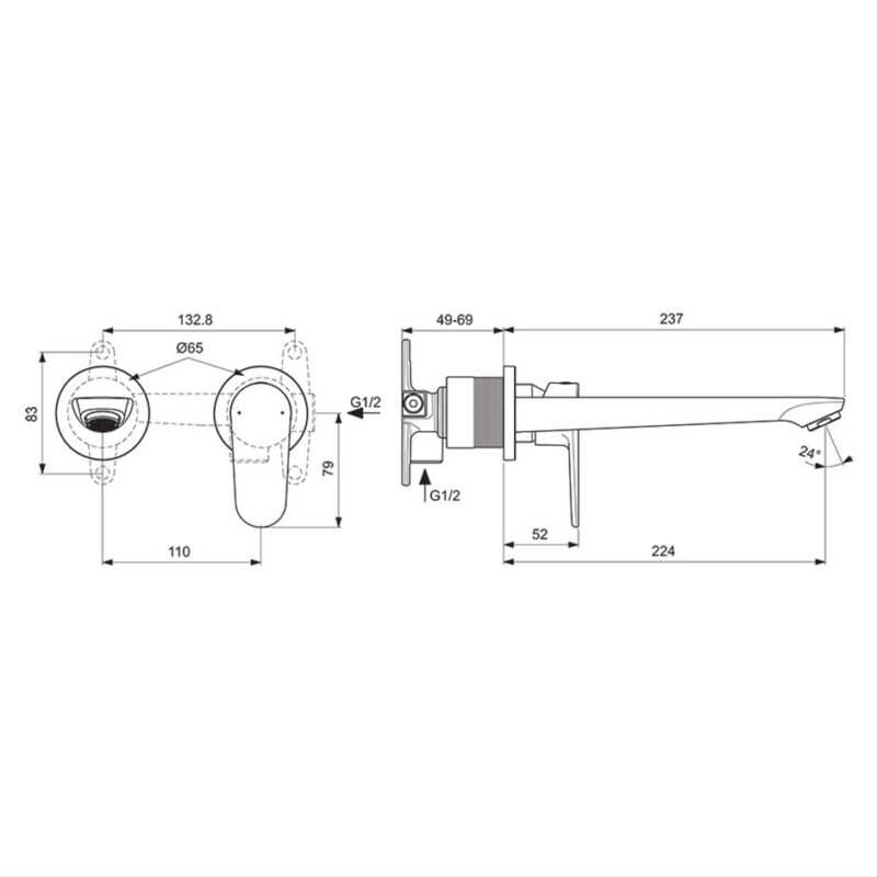 Ideal Standard Cerafine O Single Lever Wall Basin Mixer with Built-In Kit