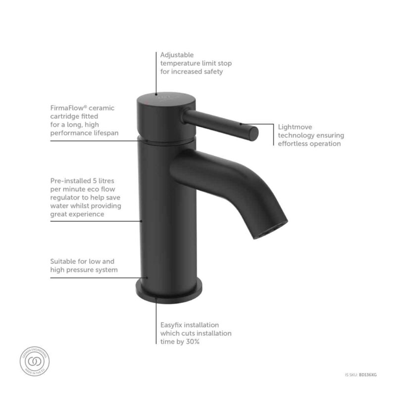 Ideal Standard Ceraline Single Lever Basin Mixer Tap Silk Black