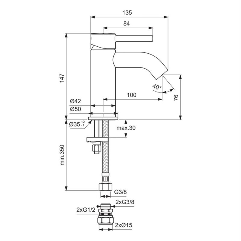 Ideal Standard Ceraline Single Lever Basin Mixer Tap Silk Black