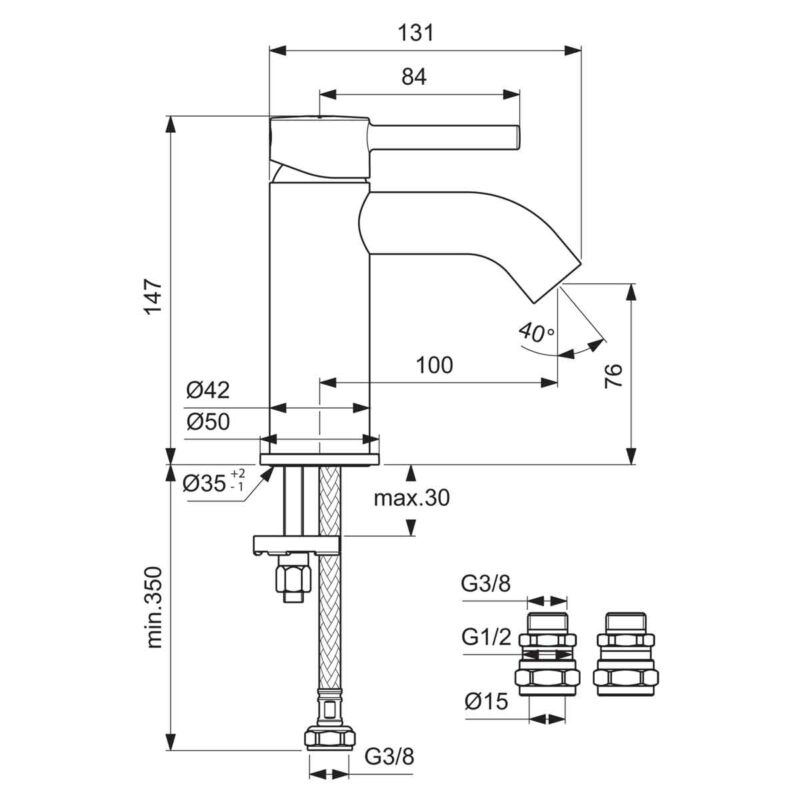 Ideal Standard Ceraline Single Lever Basin Mixer Tap Silk Black