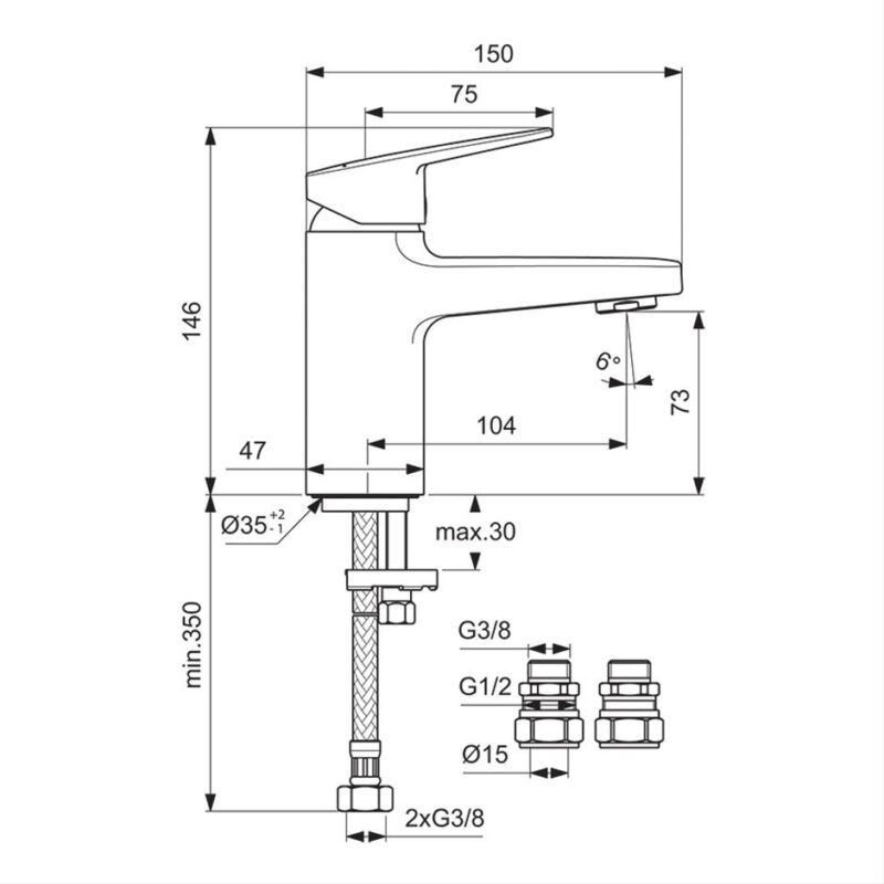 Ideal Standard Ceraplan Single Lever Basin Mixer Tap Silk Black
