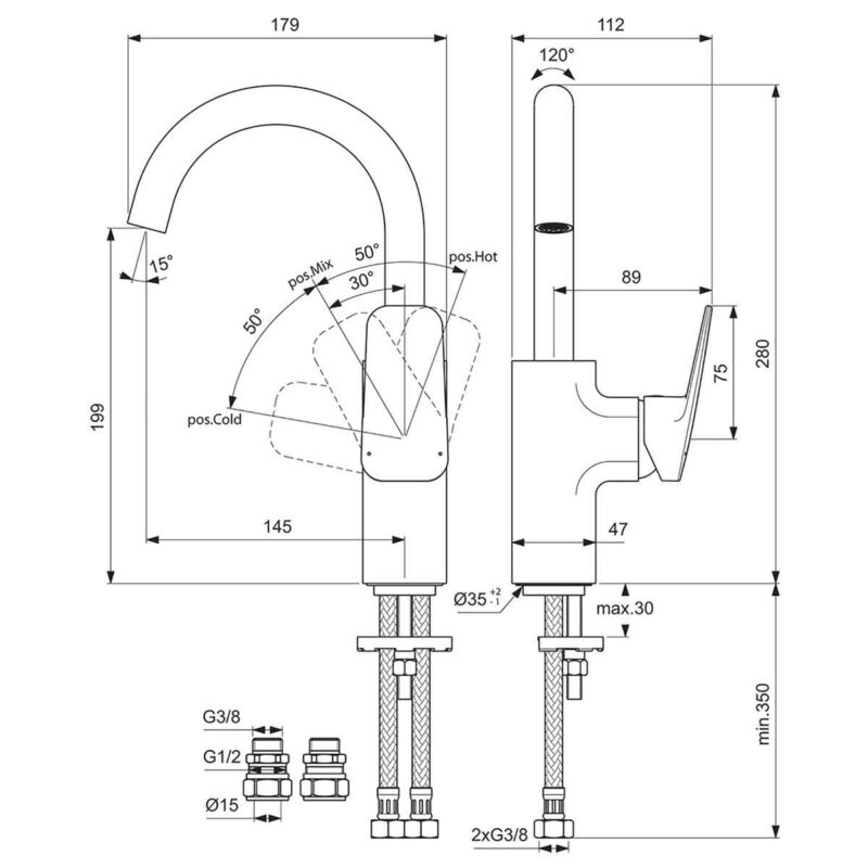Ideal Standard Ceraplan Single Lever High Spout Basin Mixer Tap Silk Black