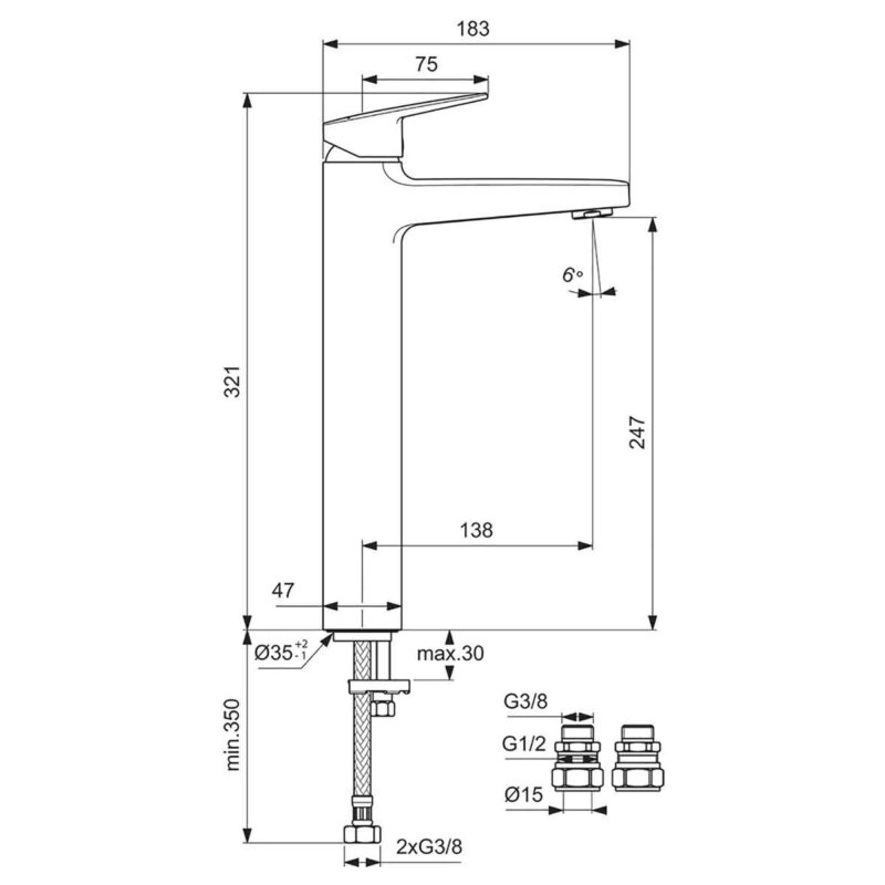 Ideal Standard Ceraplan Single Lever Vessel Basin Mixer Tap Silk Black