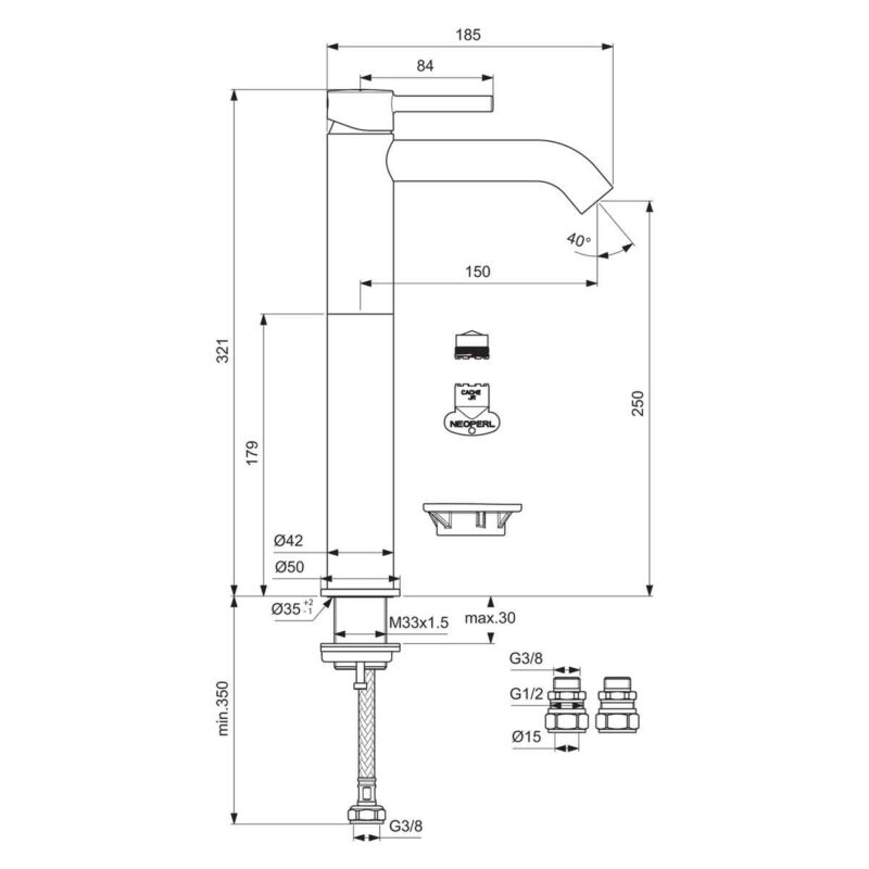 Ideal Standard Ceraline Single Lever Vessel Basin Mixer Tap Silk Black