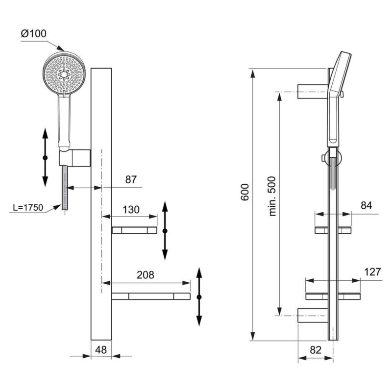Ideal Standard Idealrain Alu+ 600mm Slide Rail Shower Set Silver