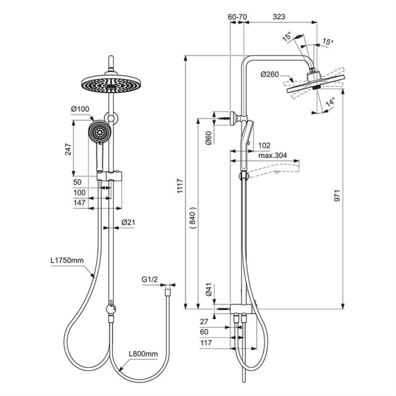 Ideal Standard Ceraflow T25+ Rigid Riser Kit Black