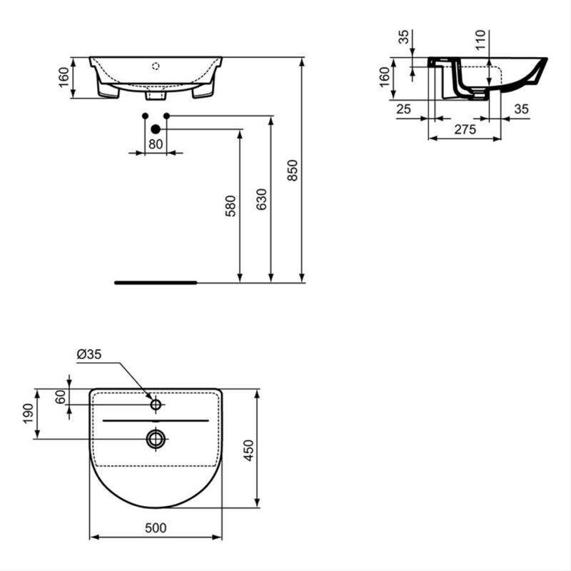 Ideal Standard Connect Air Arc 50cm Semi Countertop Basin 1 Taphole