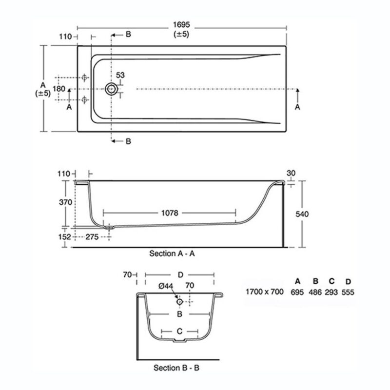 Ideal Standard Concept 170x70cm Rectangular Bath 2 Tapholes
