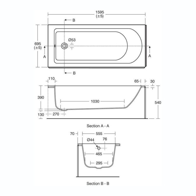 Ideal Standard Tesi 160 x 70cm Bath No Tap Holes T0001