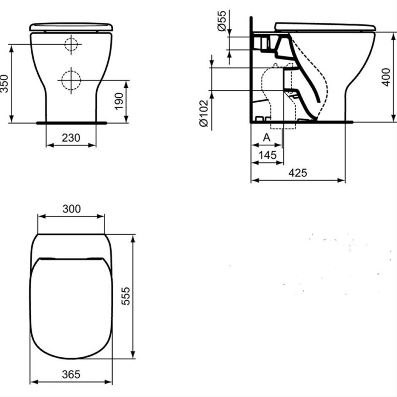 Ideal Standard Tesi Back To Wall Toilet Bowl Silk Black