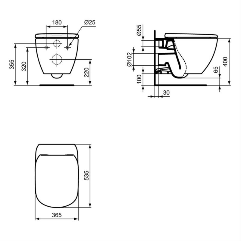 Ideal Standard Tesi Wall Hung Toilet Bowl Silk Black