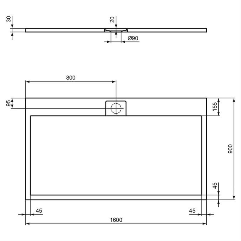 Ideal Standard i.life Ultra Flat S 1600x900mm Shower Tray T5226 Black