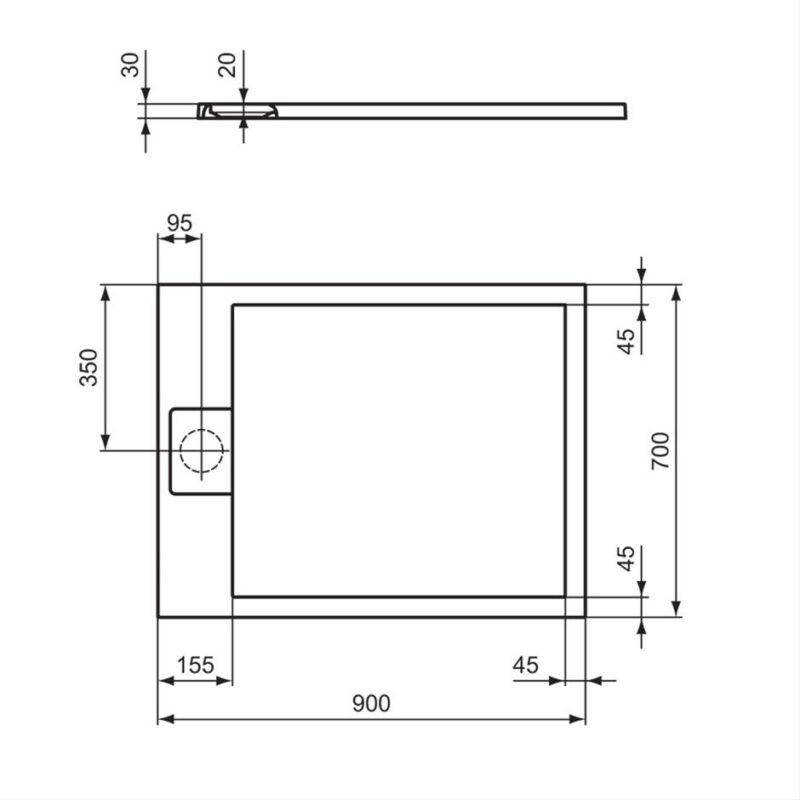 Ideal Standard i.life Ultra Flat S 900x700mm Shower Tray T5237 White