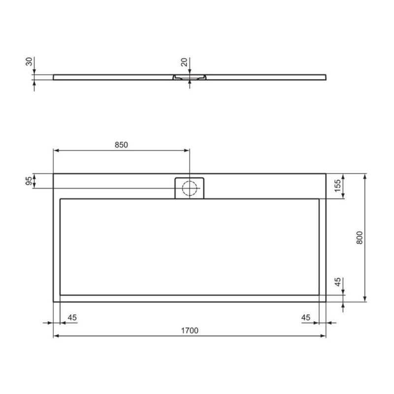 Ideal Standard i.life Ultra Flat S 1700x800mm Shower Tray T5238 Black