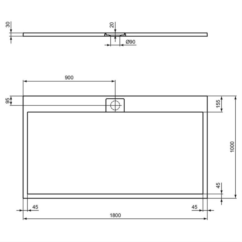 Ideal Standard i.life Ultra Flat S 1800x1000mm Shower Tray T5245 White