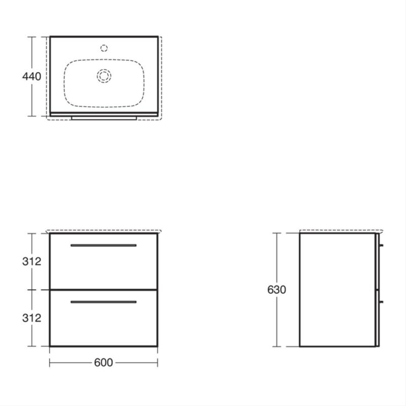 Ideal Standard i.Life A 60cm 2 Drawer Matt White Wall Vanity Unit