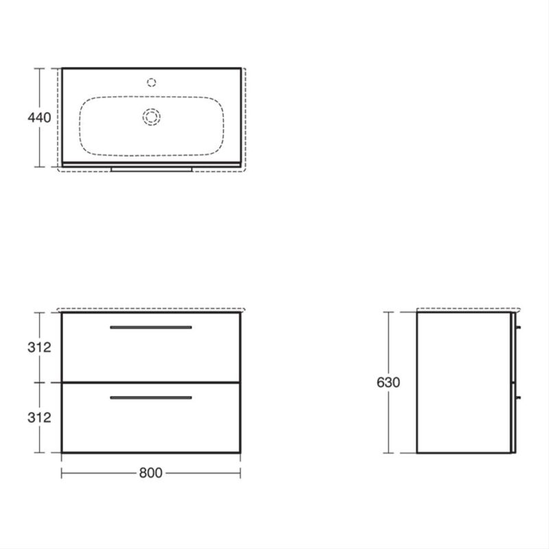 Ideal Standard i.Life A 80cm 2 Drawer Matt White Wall Vanity Unit