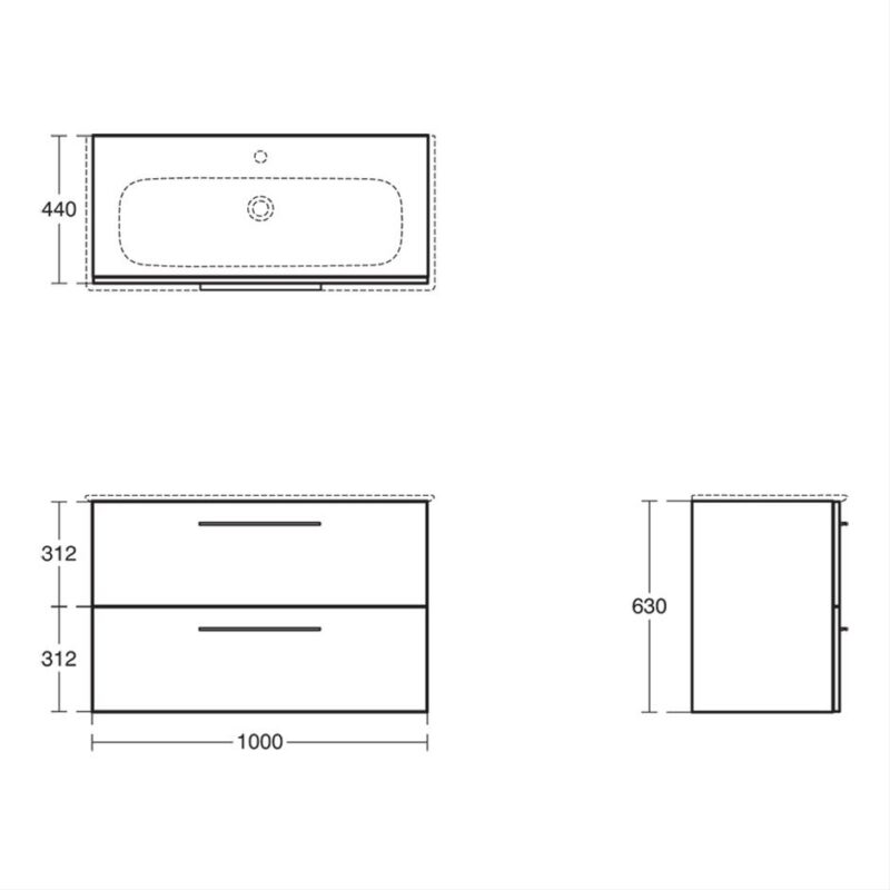 Ideal Standard i.Life A 100cm 2 Drawer Wall Vanity Unit Matt Quartz Grey