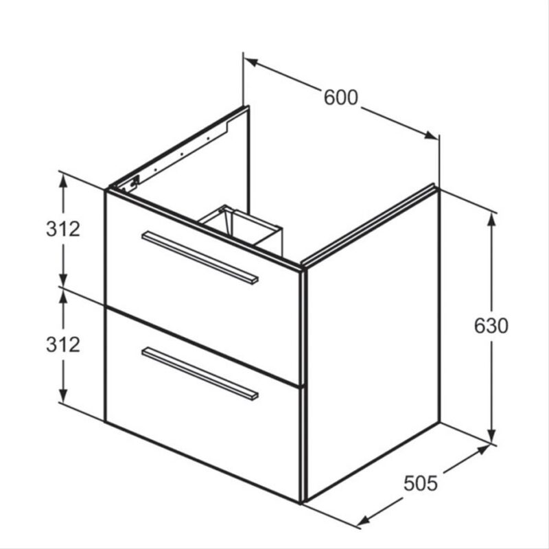 Ideal Standard i.Life B 60cm 2 Drawer Wall Basin Unit Matt Grey