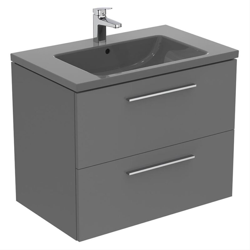 Ideal Standard i.Life B 80cm 2 Drawer Wall Basin Unit Matt Quartz Grey