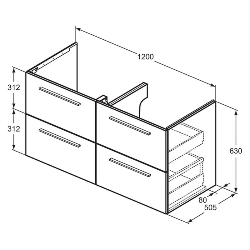 Ideal Standard i.Life B 120cm 4 Drawer Wall Basin Unit Matt White