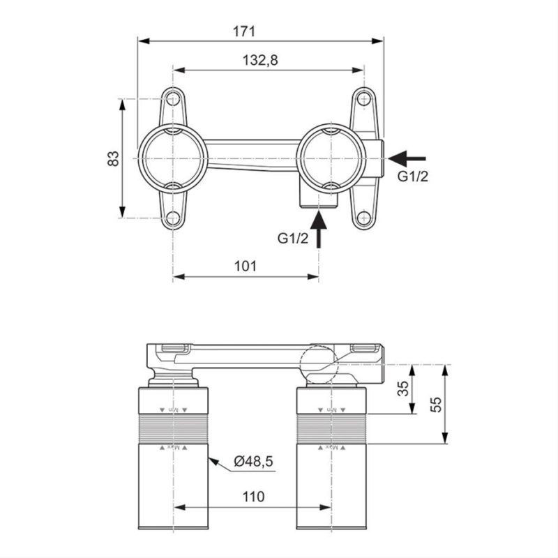 Ideal Standard Horizontal Built-In Basin Mixer Kit A1313