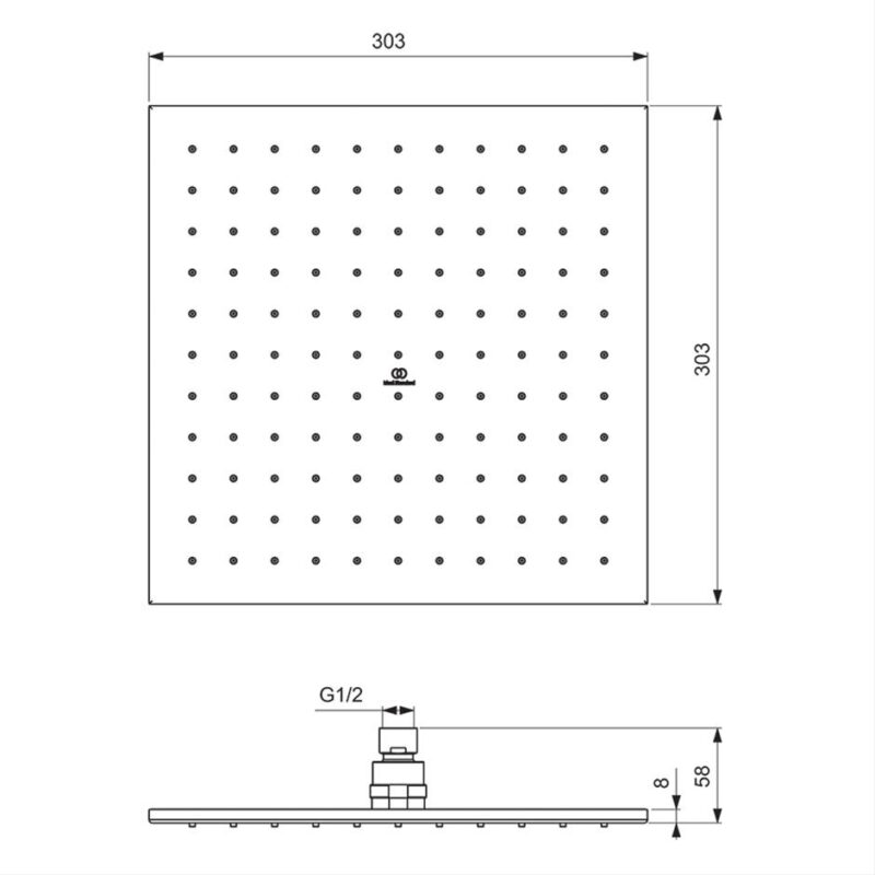 Ideal Standard Square 300mm Fixed Rainshower Head A5805