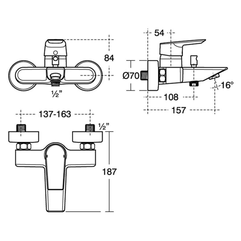 Ideal Standard Tesi Wall Mounted Bath Shower Mixer A6583 Chrome