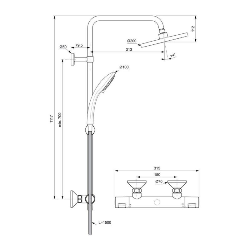 Ideal Standard Ceratherm T25 Dual Exposed Thermostatic Shower Pack