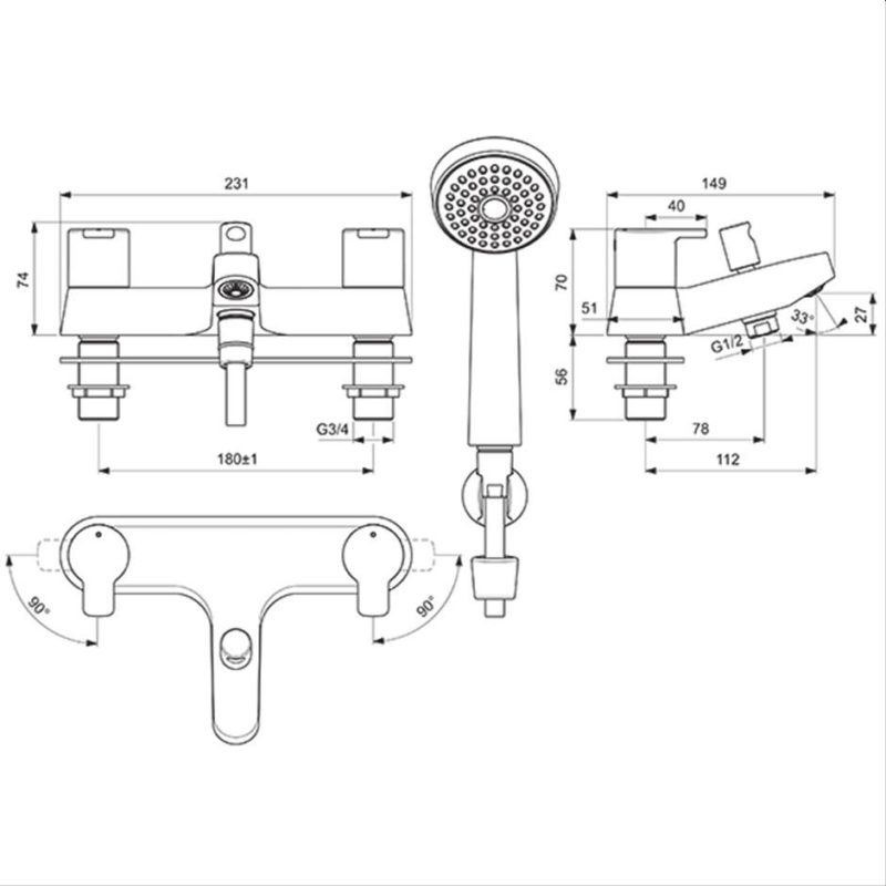 Ideal Standard Calista Bath Shower Mixer with Kit B1152