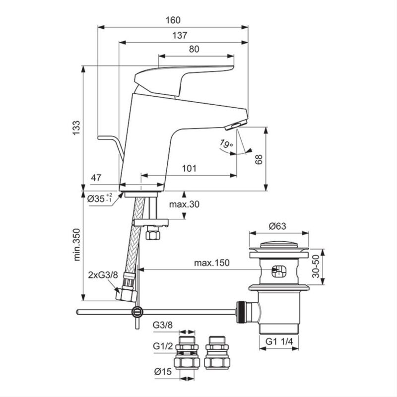 Ideal Standard Ceraflex Basin Mixer with Pop Up Waste B1811