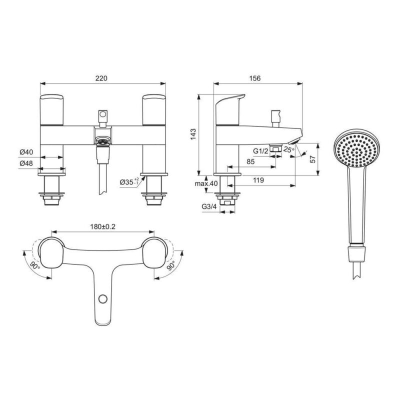 Ideal Standard Ceraflex Bath Shower Mixer B1823 Chrome