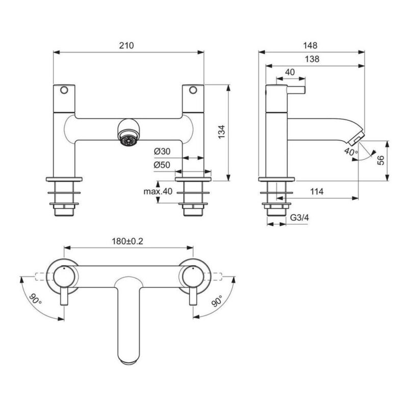 Ideal Standard Ceraline Bath Filler BC188 Chrome