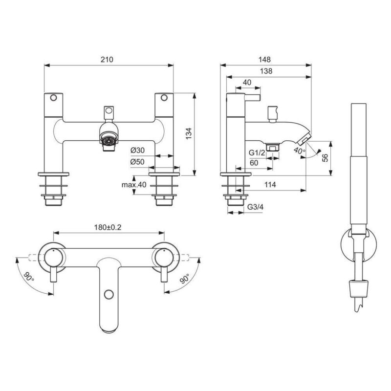 Ideal Standard Ceraline Bath Shower Mixer BC189 Chrome