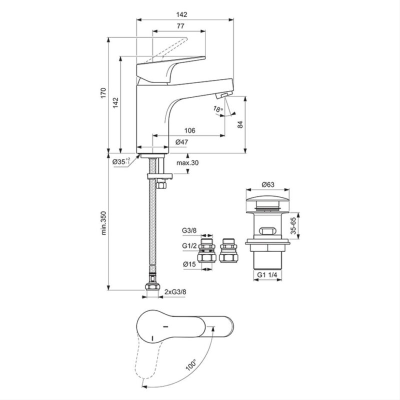 Ideal Standard Cerabase Single Lever Basin Mixer with Click Waste