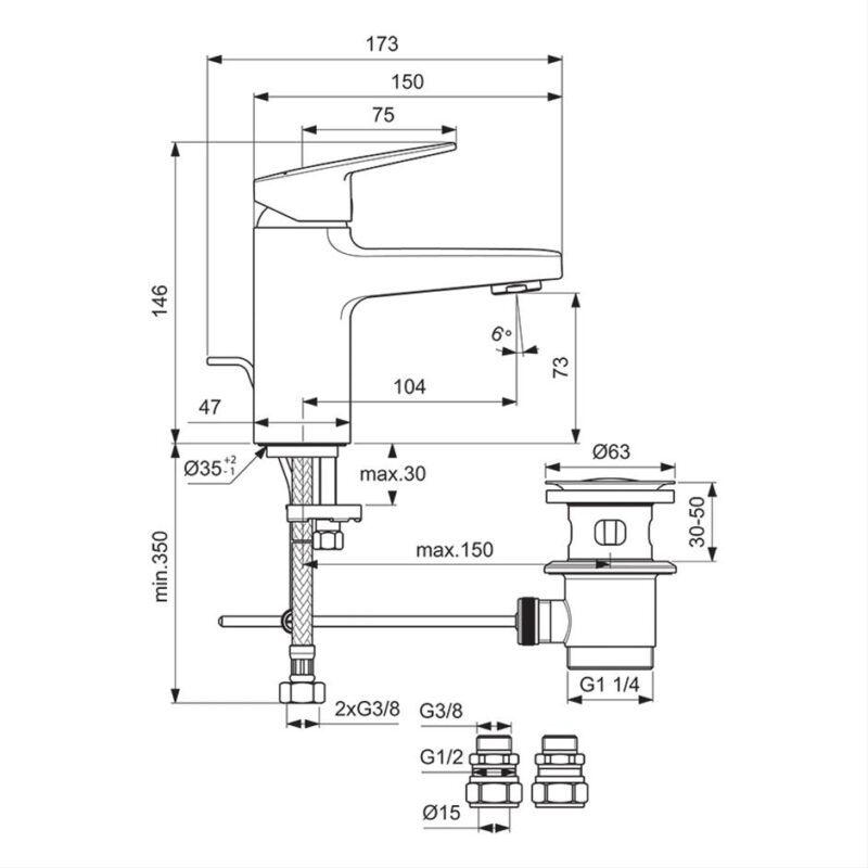 Ideal Standard Ceraplan Single Lever Basin Mixer with Pop-Up Waste BD221