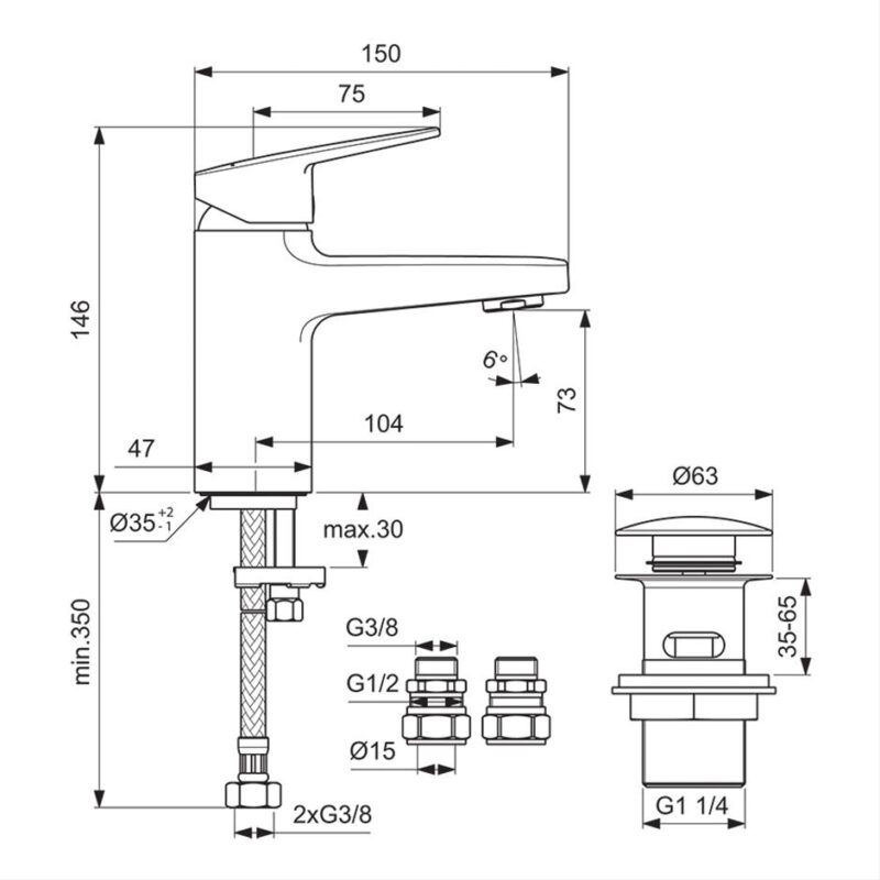 Ideal Standard Ceraplan Single Lever Basin Mixer with Click Waste BD246