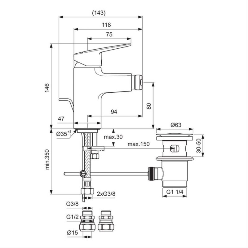 Ideal Standard Ceraplan Bidet Mixer Tap BD249