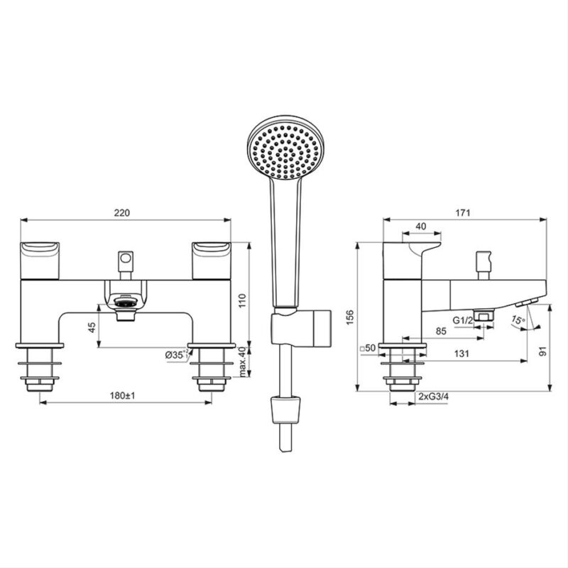 Ideal Standard Ceraplan Bath Shower Mixer Tap BD265