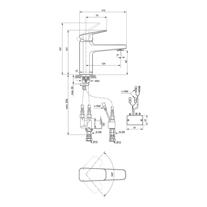 Ideal Standard Ceraplan iX Single Lever Sensor Hybrid Basin Mixer Tap Silk Black