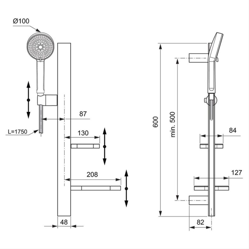 Ideal Standard Idealrain ALU+ Shower Set with 600mm Rail Black