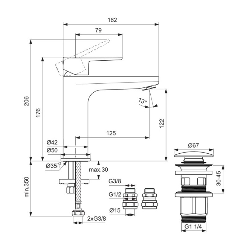 Ideal Standard Cerafine Model O Single Lever Basin Mixer with Waste Rose