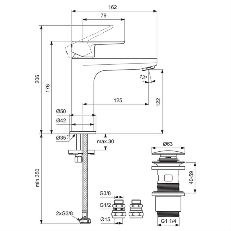 Ideal Standard Cerafine O Black Basin Mixer Tap with Click Waste